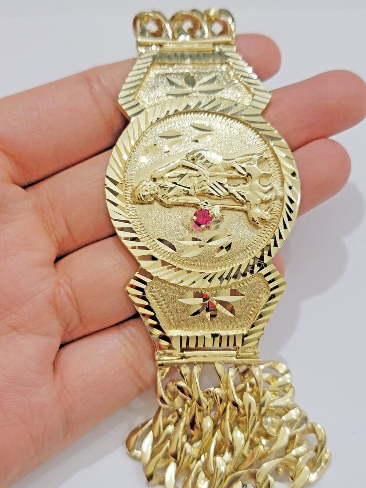 Real 10k Gold Bracelet Solid San Lazarus 9 Inches Cuban Link Pura oro , lázaro - GoldenlinQ