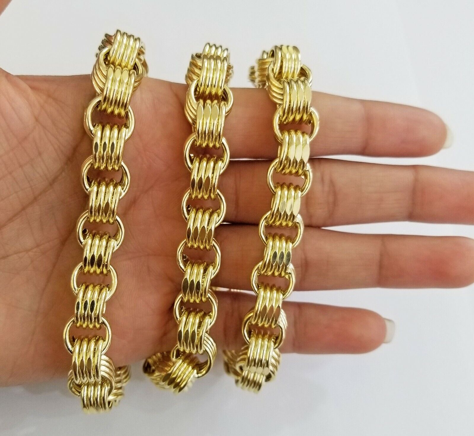 Real 10k Gold Byzantine Chain 11mm 26" Inch Men's yellow gold necklace 10kt - GoldenlinQ