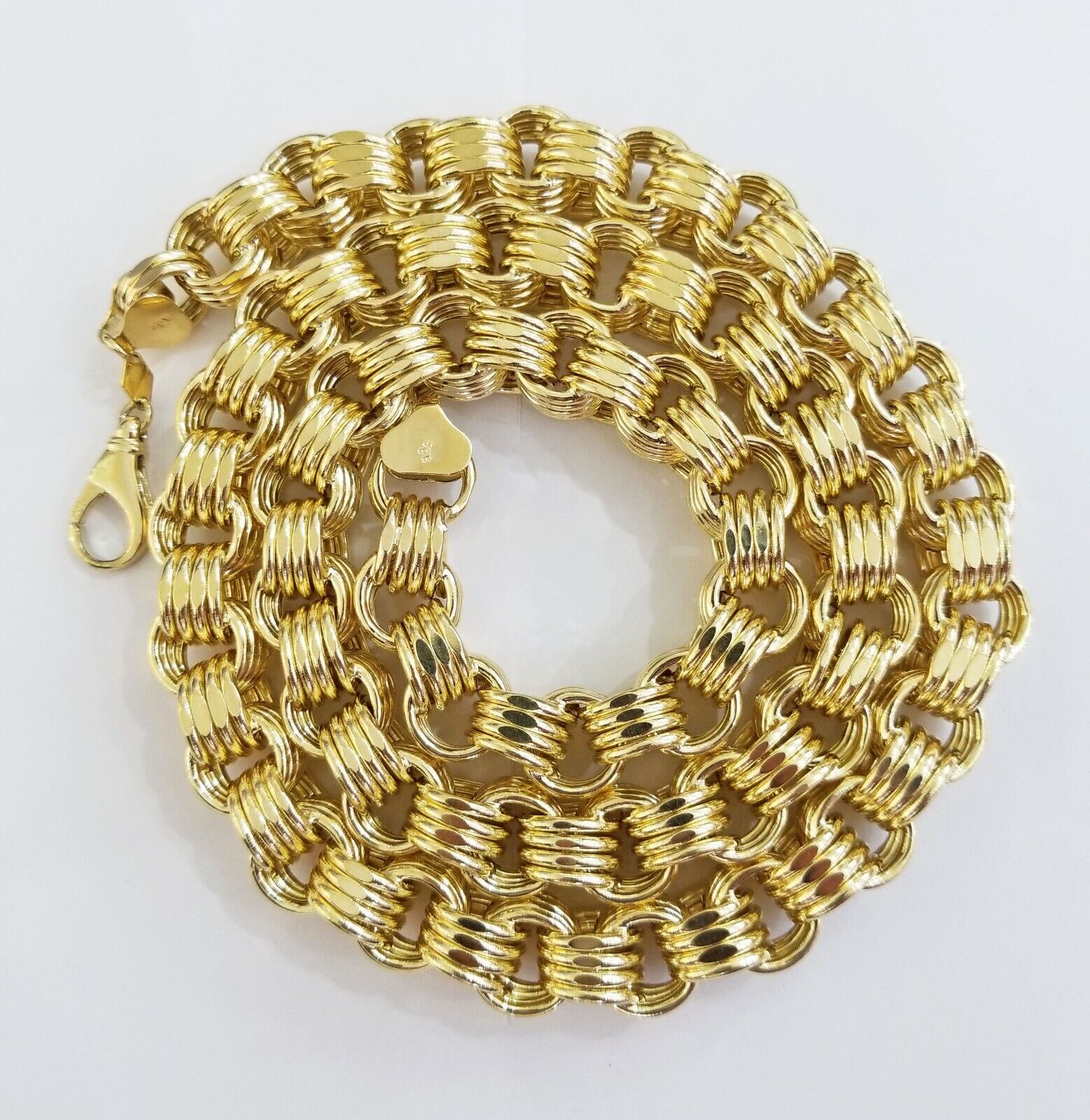 Real 10k Gold Byzantine Chain 11mm 26" Inch Men's yellow gold necklace 10kt - GoldenlinQ