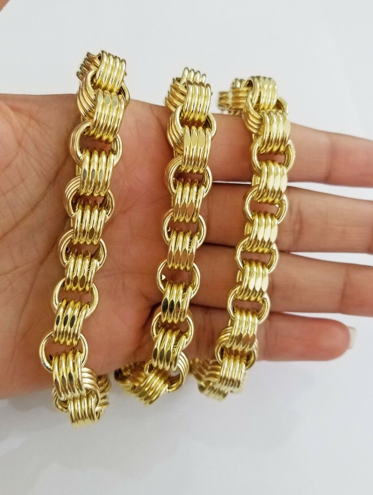 Real 10k Gold Byzantine Chain 11mm 26" Inch Men's yellow gold necklace 10kt - GoldenlinQ