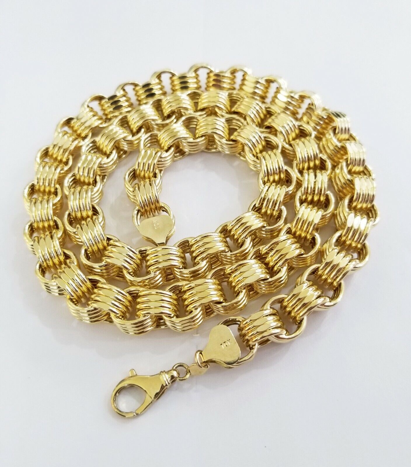 Real 10k Gold Byzantine Chain 11mm 26" Inch Men's yellow gold necklace 10kt - GoldenlinQ