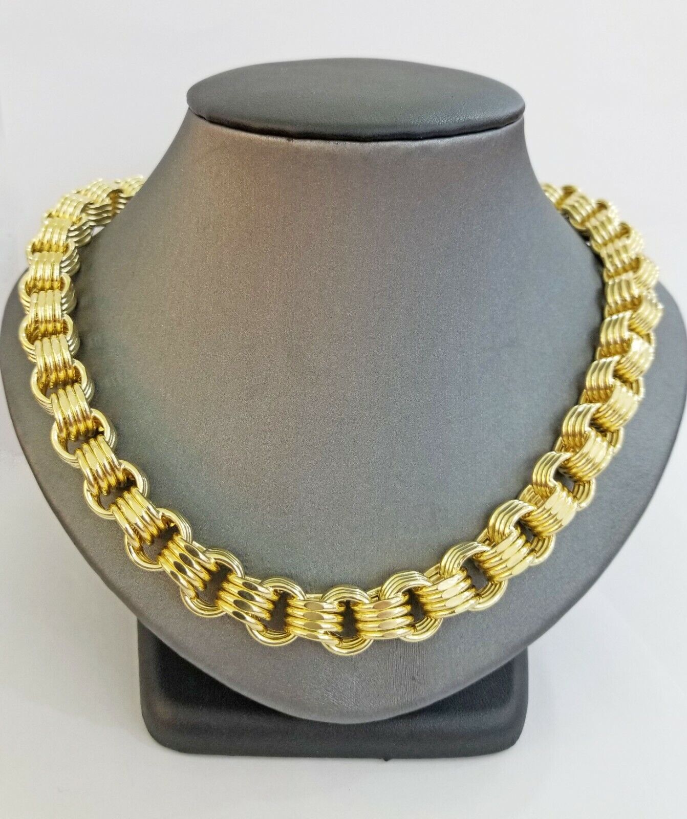 Real 10k Gold Byzantine Chain 11mm 26" Inch Men's yellow gold necklace 10kt - GoldenlinQ