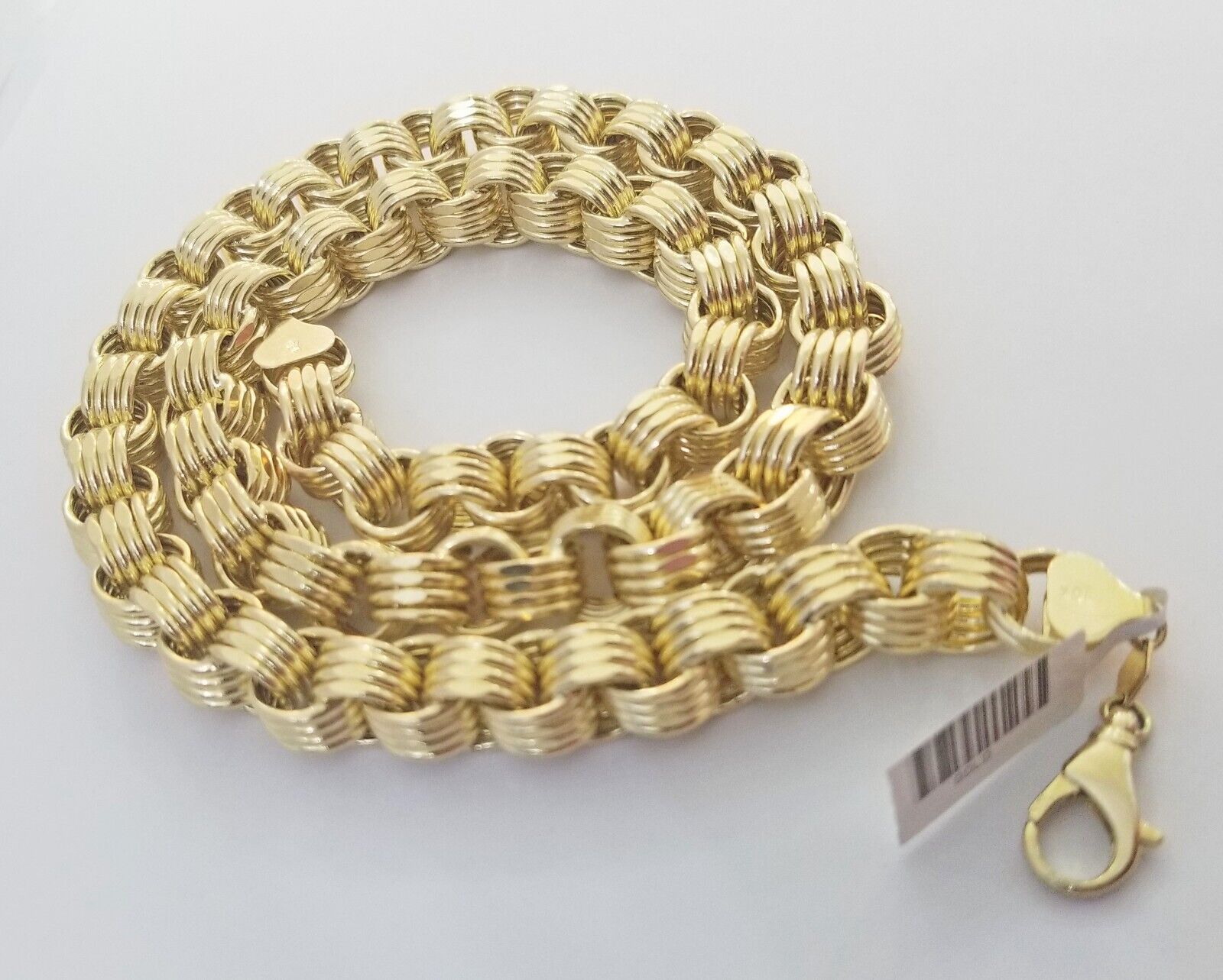 Real 10k Gold Byzantine Chain 11mm necklace 24" Men's 10kt yellow gold Box Chain - GoldenlinQ