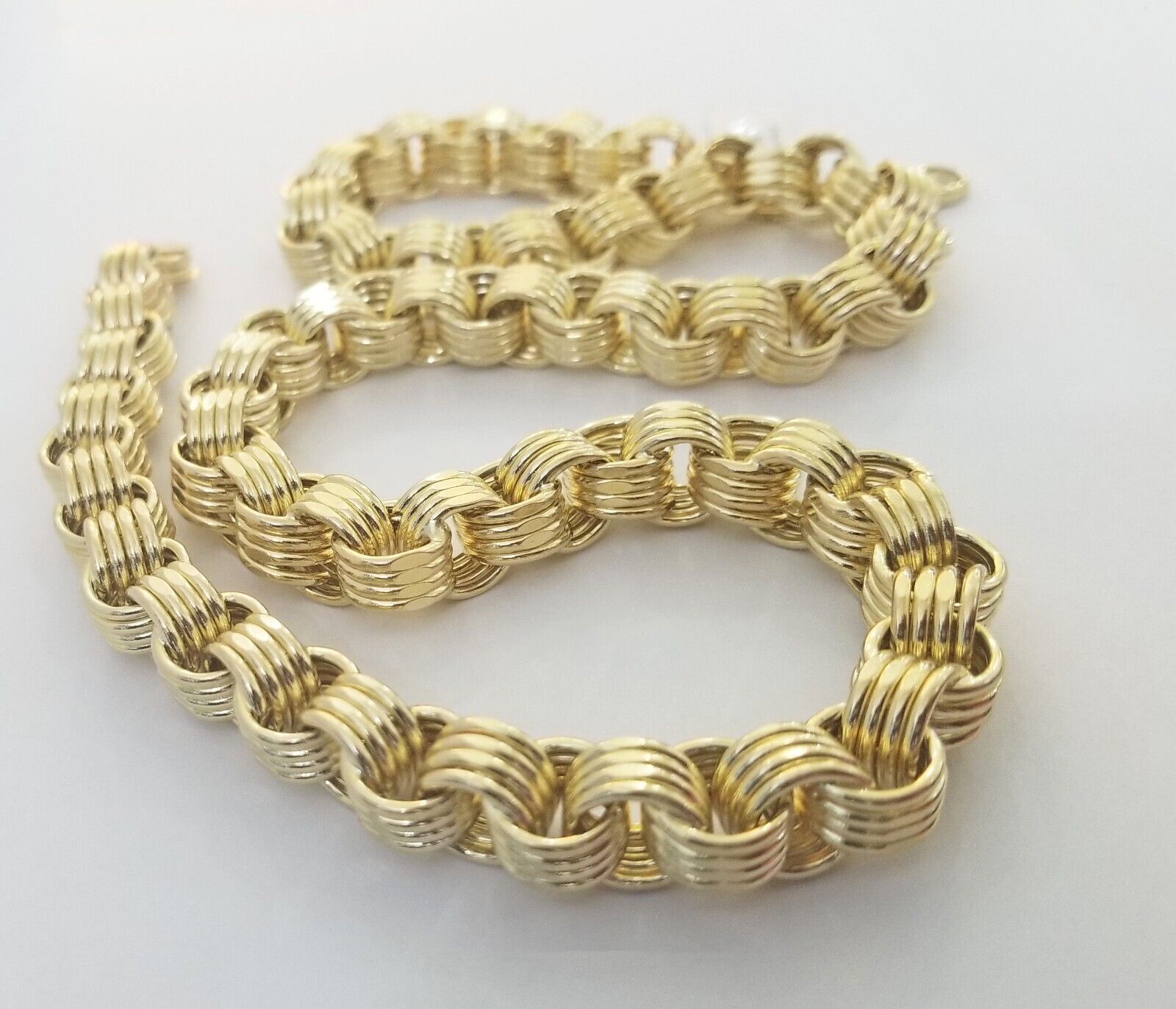 Real 10k Gold Byzantine Chain 11mm necklace 24" Men's 10kt yellow gold Box Chain - GoldenlinQ