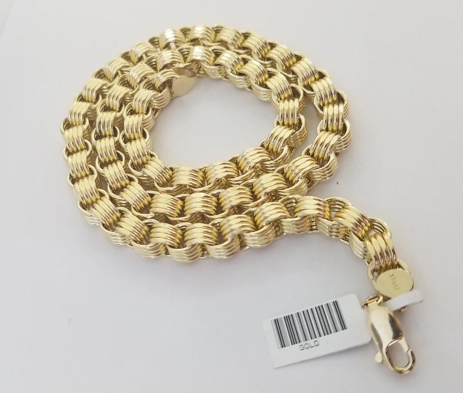 Real 10k Gold Byzantine Chain Mens necklace 8.5 mm 22" Inch 10kt yellow gold - GoldenlinQ
