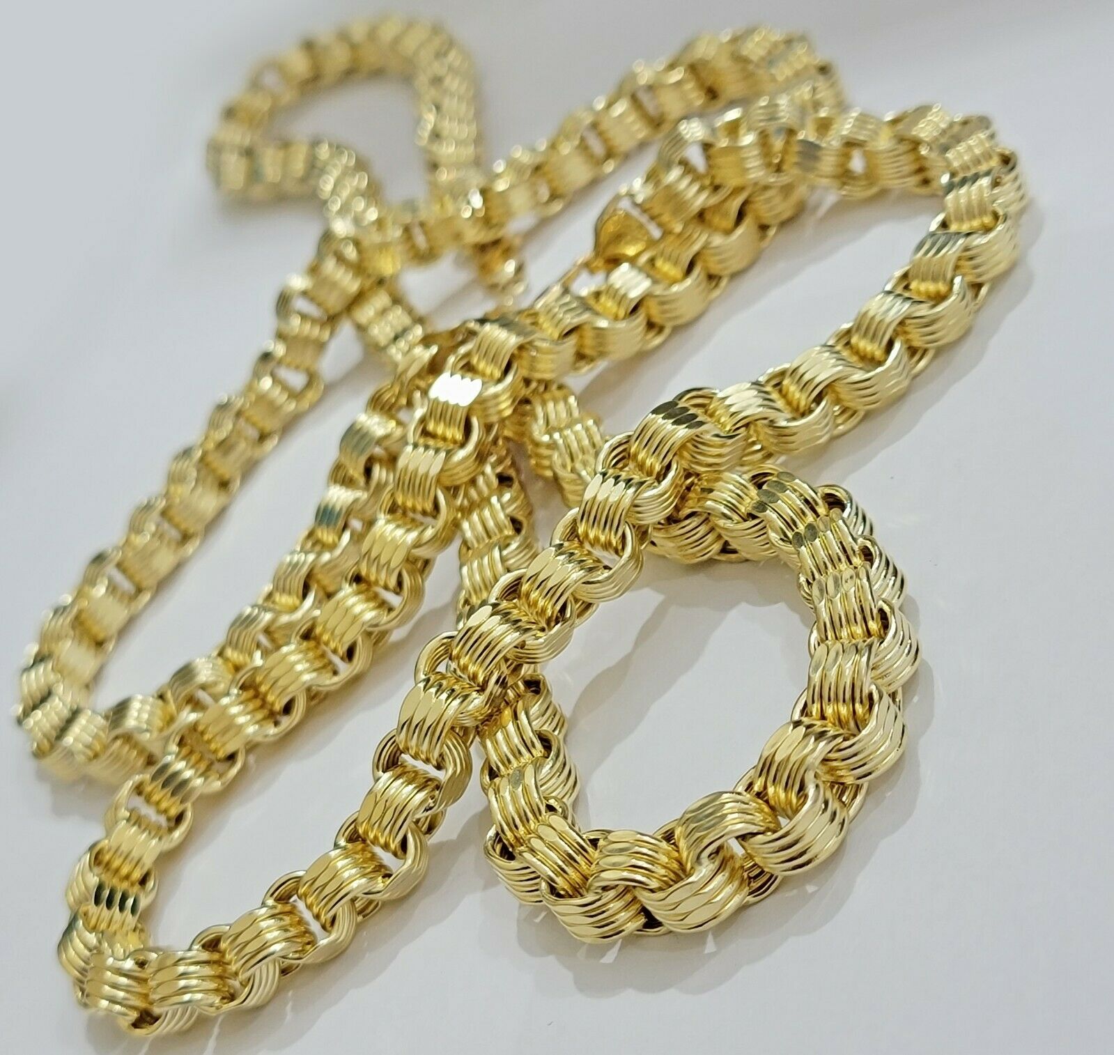 Real 10k Gold Byzantine Chain Necklace 8mm 22" 24" 26" 28" 30" 10kt Yellow Gold - GoldenlinQ