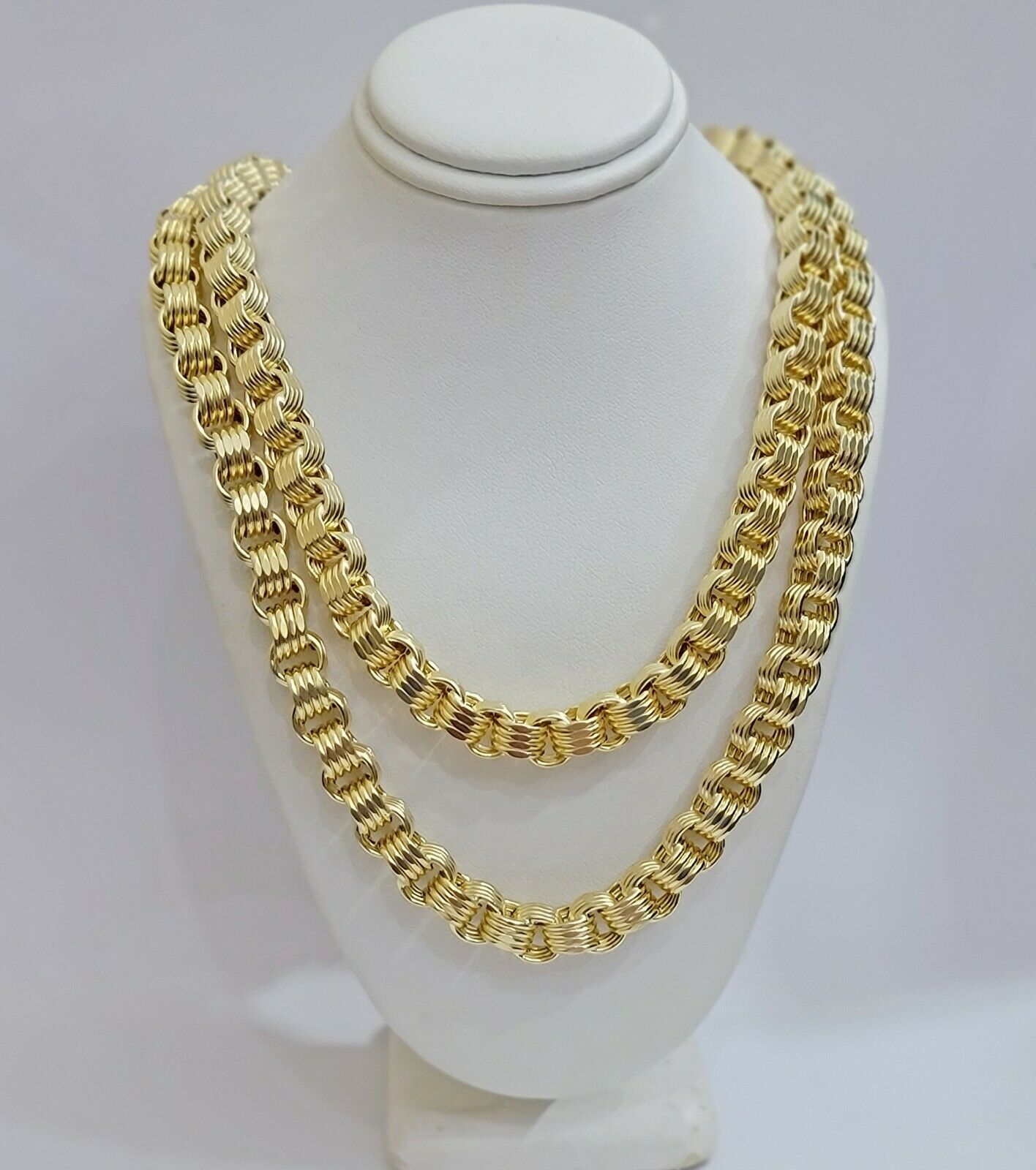 Real 10k Gold Byzantine Chain Necklace 8mm 22" 24" 26" 28" 30" 10kt Yellow Gold - GoldenlinQ