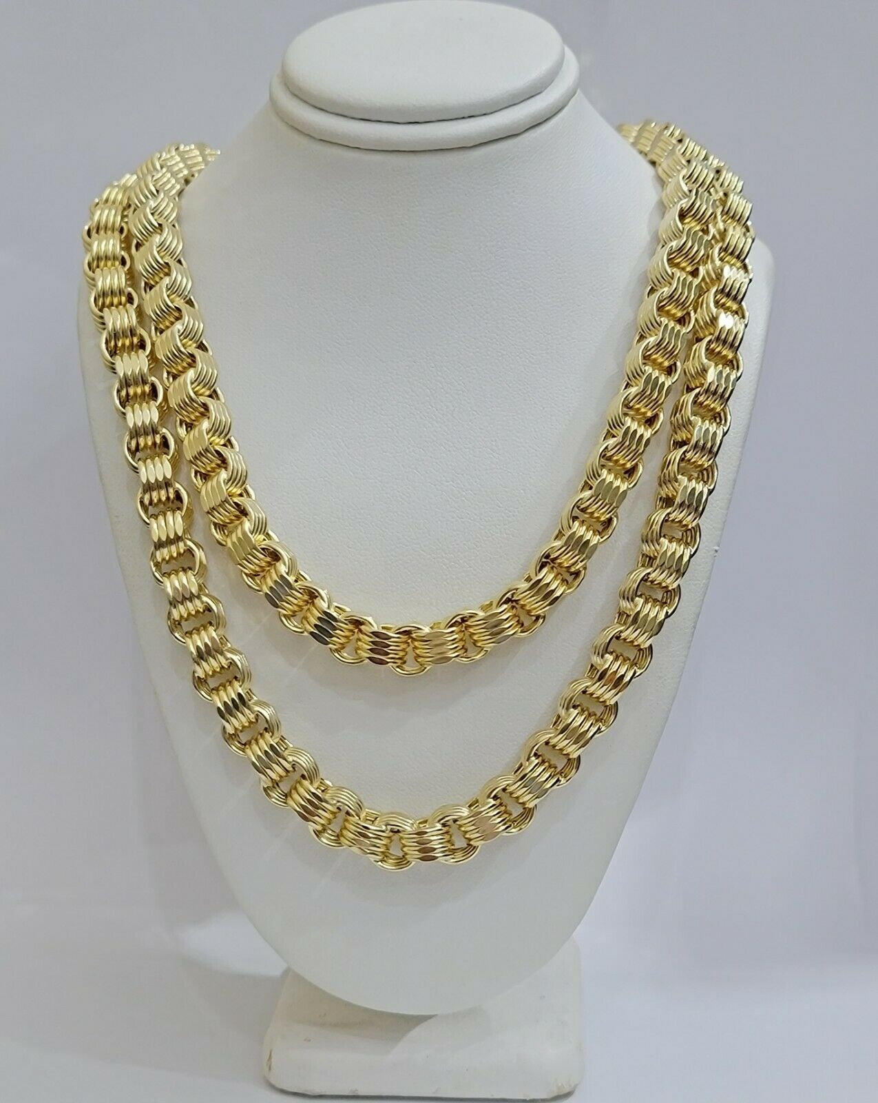 Real 10k Gold Byzantine Chain Necklace 8mm 24" Inch long Men's 10kt Yellow Gold - GoldenlinQ