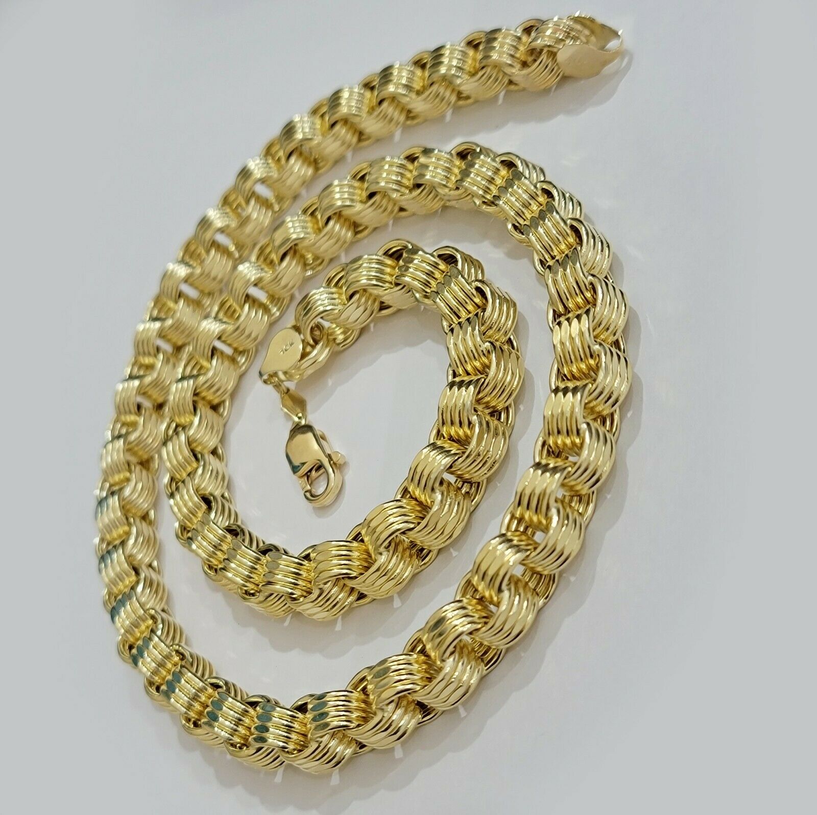Real 10k Gold Byzantine Chain Necklace 8mm 30" Long 10kt Yellow Gold,Thick shiny - GoldenlinQ