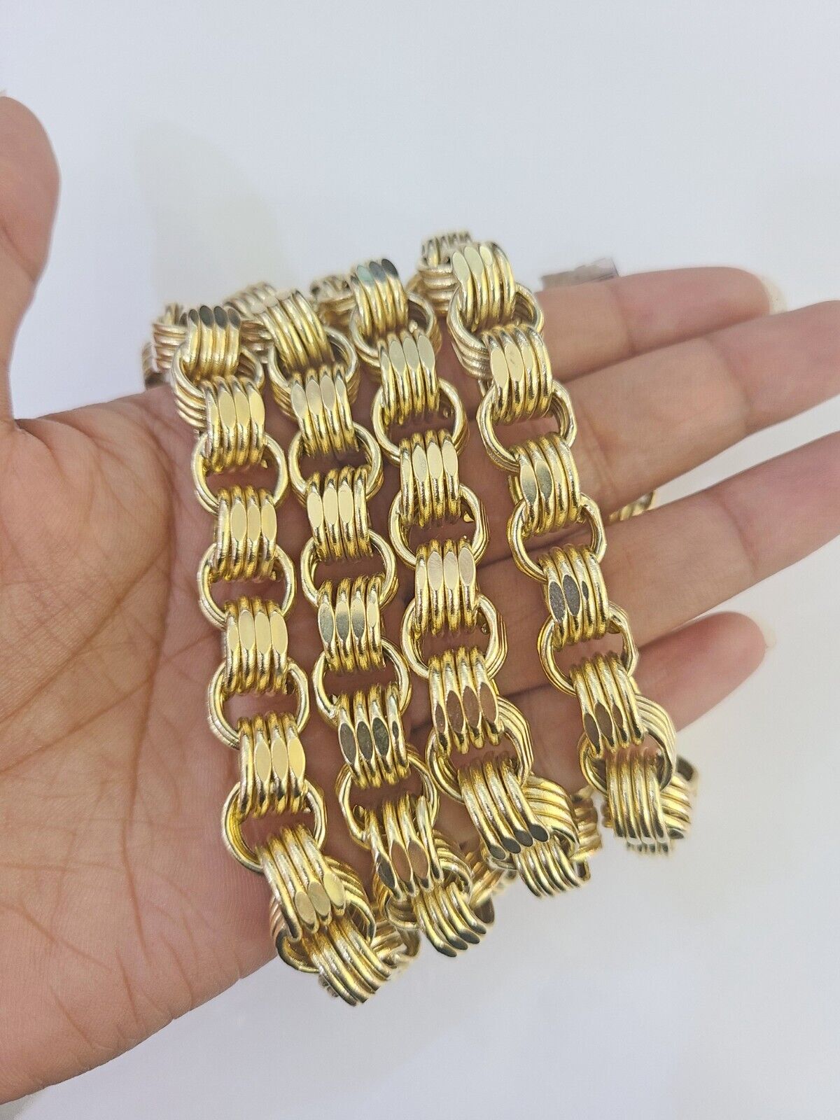 REAL 10k Gold Byzantine Chain Necklace Lobster Clasp 10mm 20"22" 24" 26" 28" 30" - GoldenlinQ