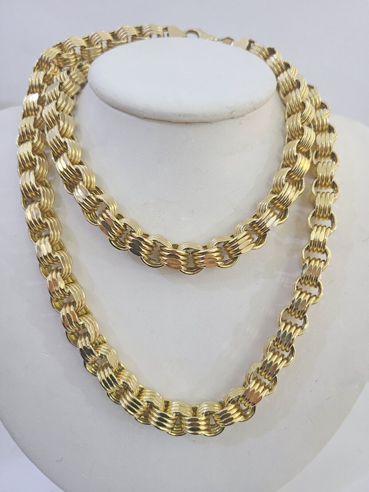 REAL 10k Gold Byzantine Chain Necklace Lobster Clasp 10mm 20"22" 24" 26" 28" 30" - GoldenlinQ