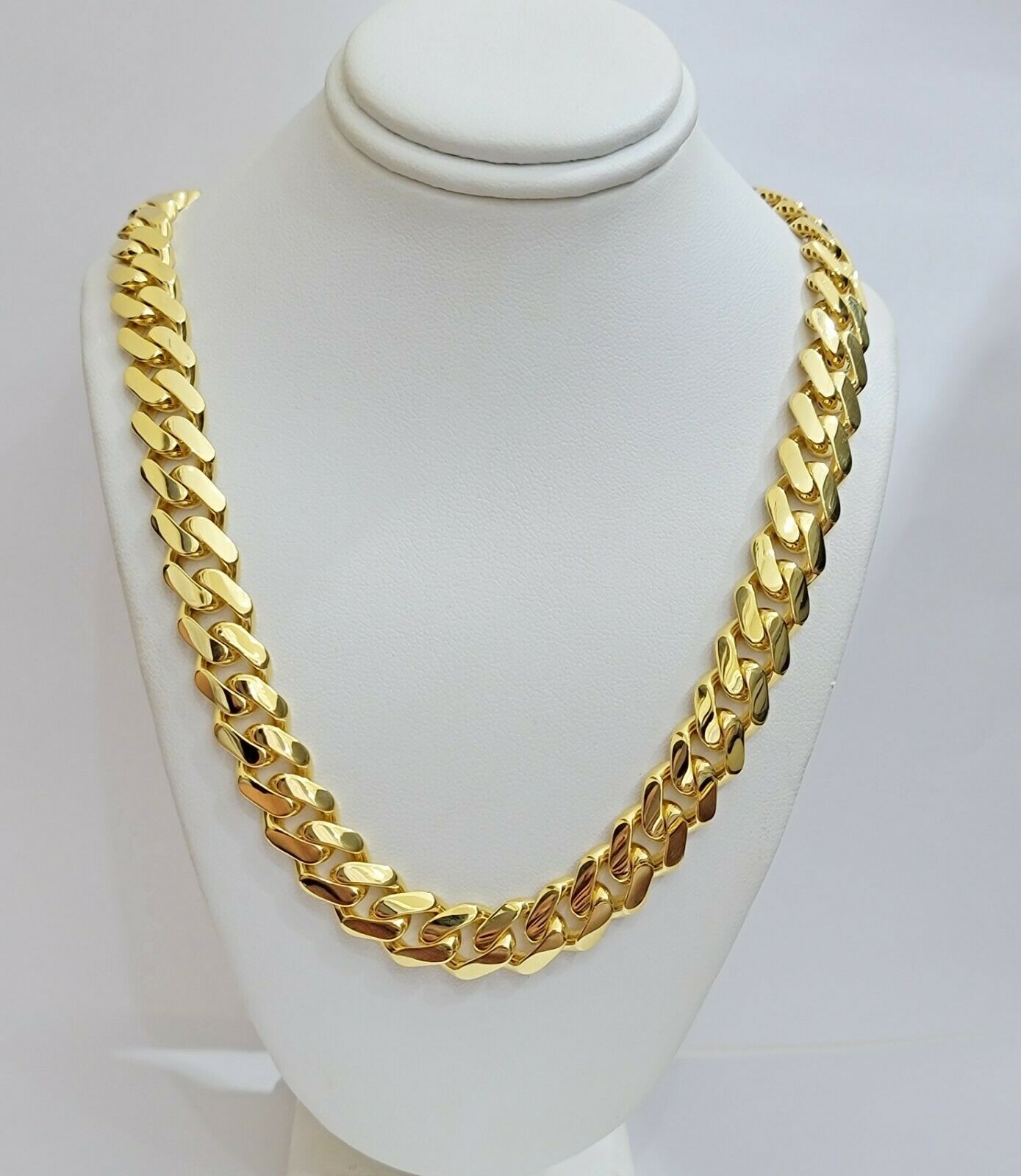 Real 10k Gold Chain 13mm 24" Miami Cuban Royal Link Shiny Plain Necklace Monaco - GoldenlinQ