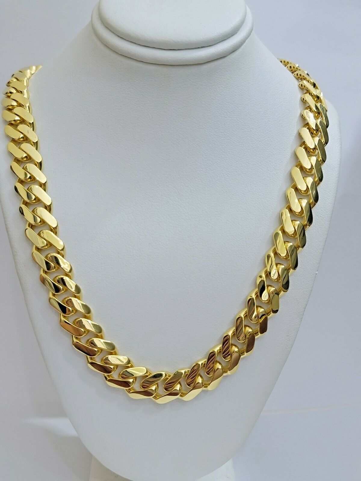 Real 10k Gold Chain 13mm 26" Miami Cuban Royal Link Shiny Plain Necklace Monaco - GoldenlinQ