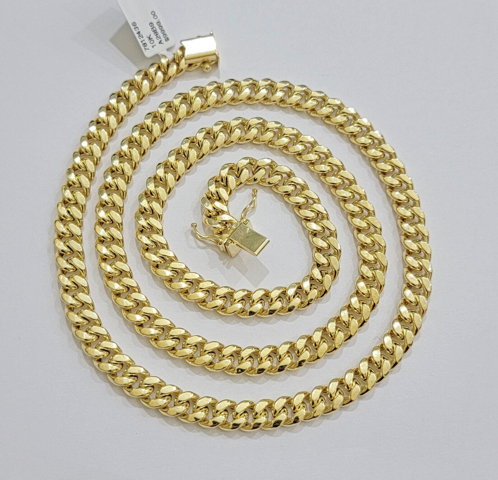 Real 10k Gold Chain 7mm 22 Inch Miami Cuban Link Box Clasp Mens 10kt Yellow Gold - GoldenlinQ
