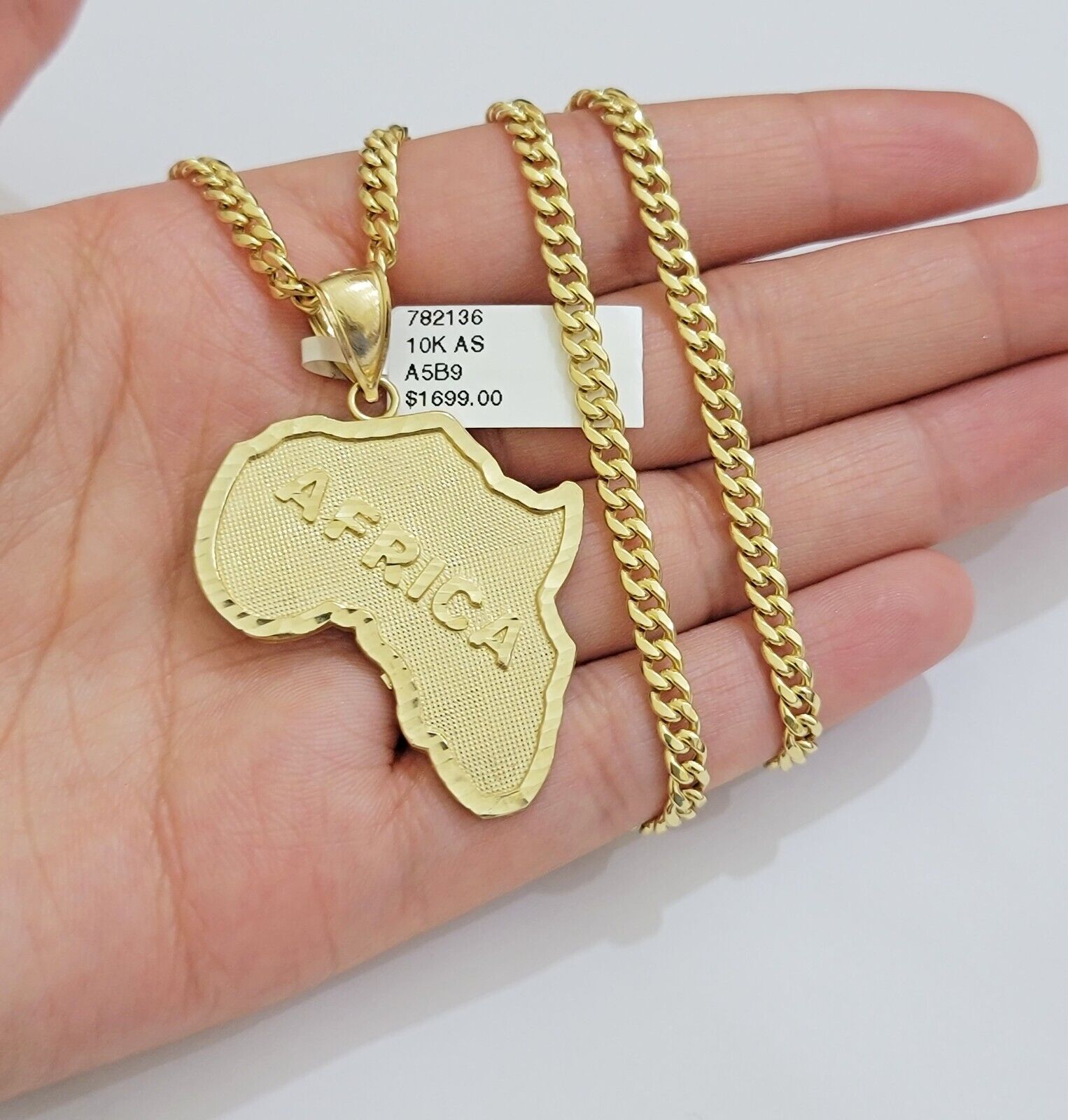 Real 10k Gold Chain & AFRICA Map Charm Pendant SET 22 Inch Cuban Link Necklace - GoldenlinQ
