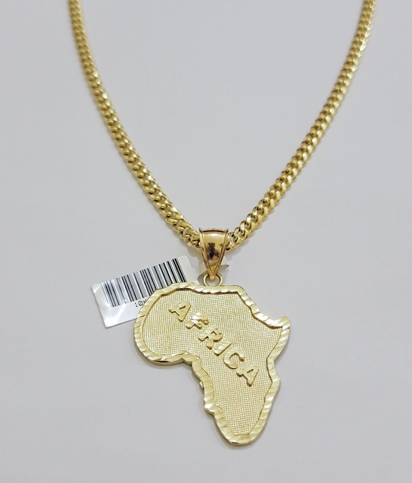 Real 10k Gold Chain & AFRICA Map Charm Pendant SET 24 Inch Cuban Link Necklace - GoldenlinQ