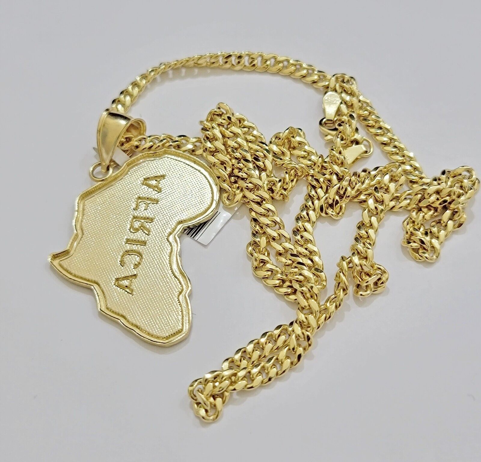 Real 10k Gold Chain & AFRICA Map Charm Pendant SET 24 Inch Cuban Link Necklace - GoldenlinQ