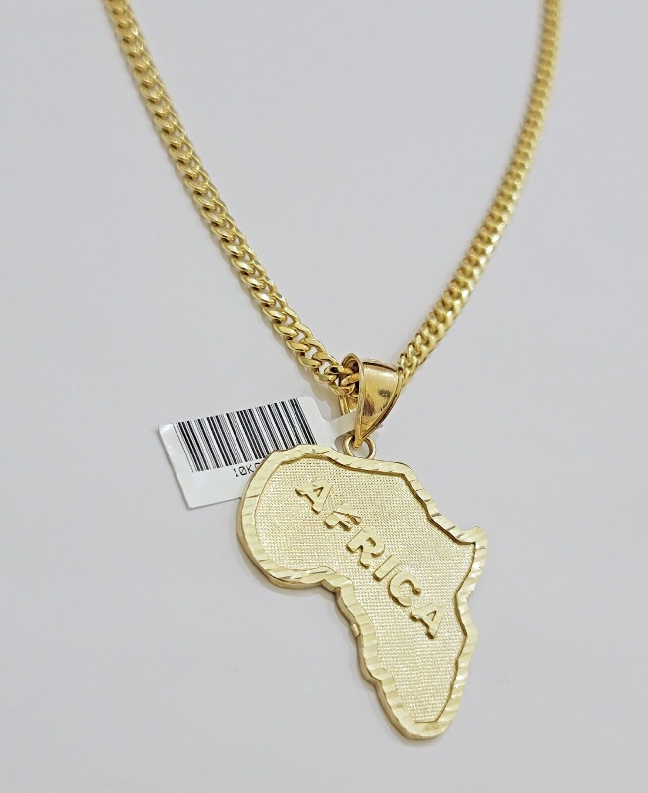 Real 10k Gold Chain & AFRICA Map Charm Pendant SET 24 Inch Cuban Link Necklace - GoldenlinQ