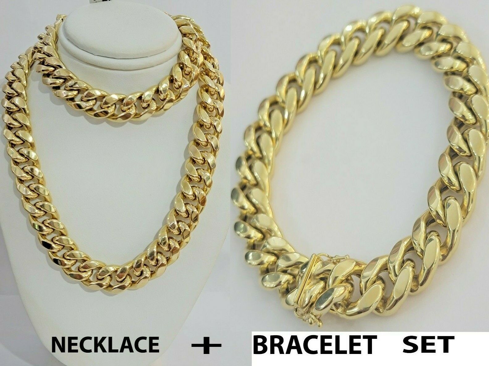 REAL 10k Gold Chain Bracelet Set Miami Cuban Link Men 13mm 26" Necklace 7.5" Brc - GoldenlinQ