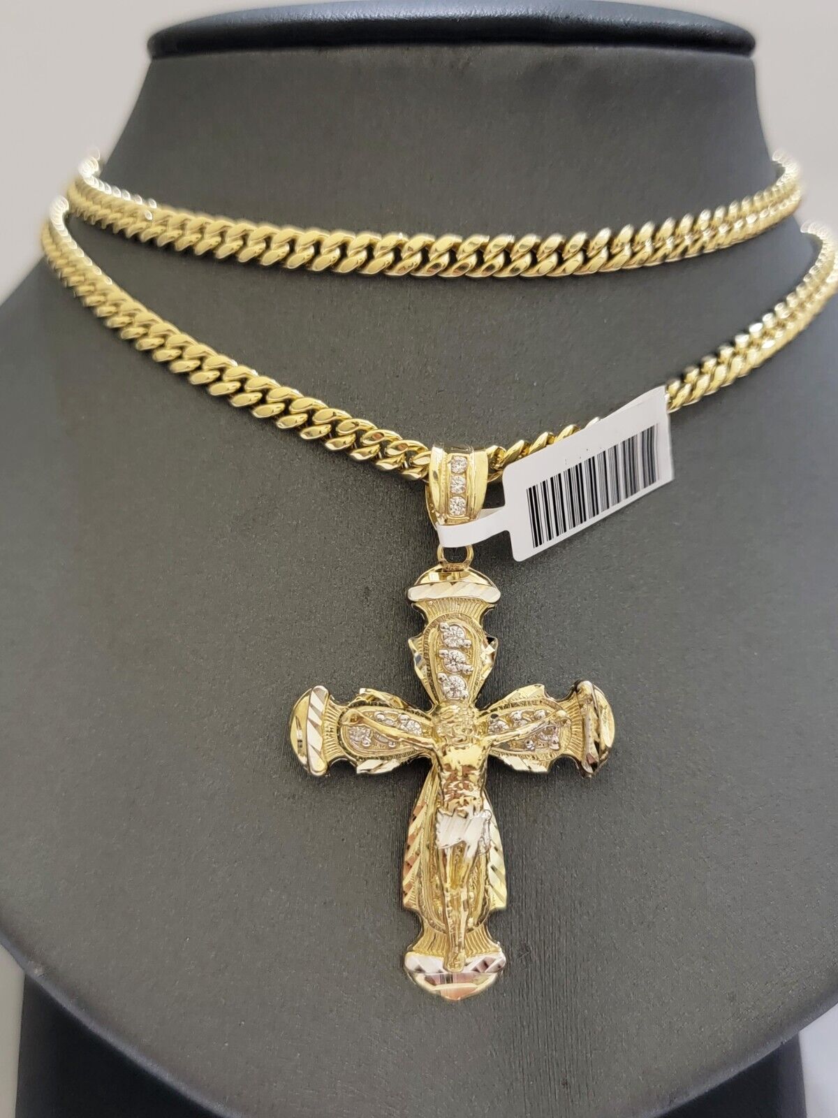 Real 10k Gold Chain & cross charm pendant SET Miami Cuban link necklace 5 mm 20" - GoldenlinQ