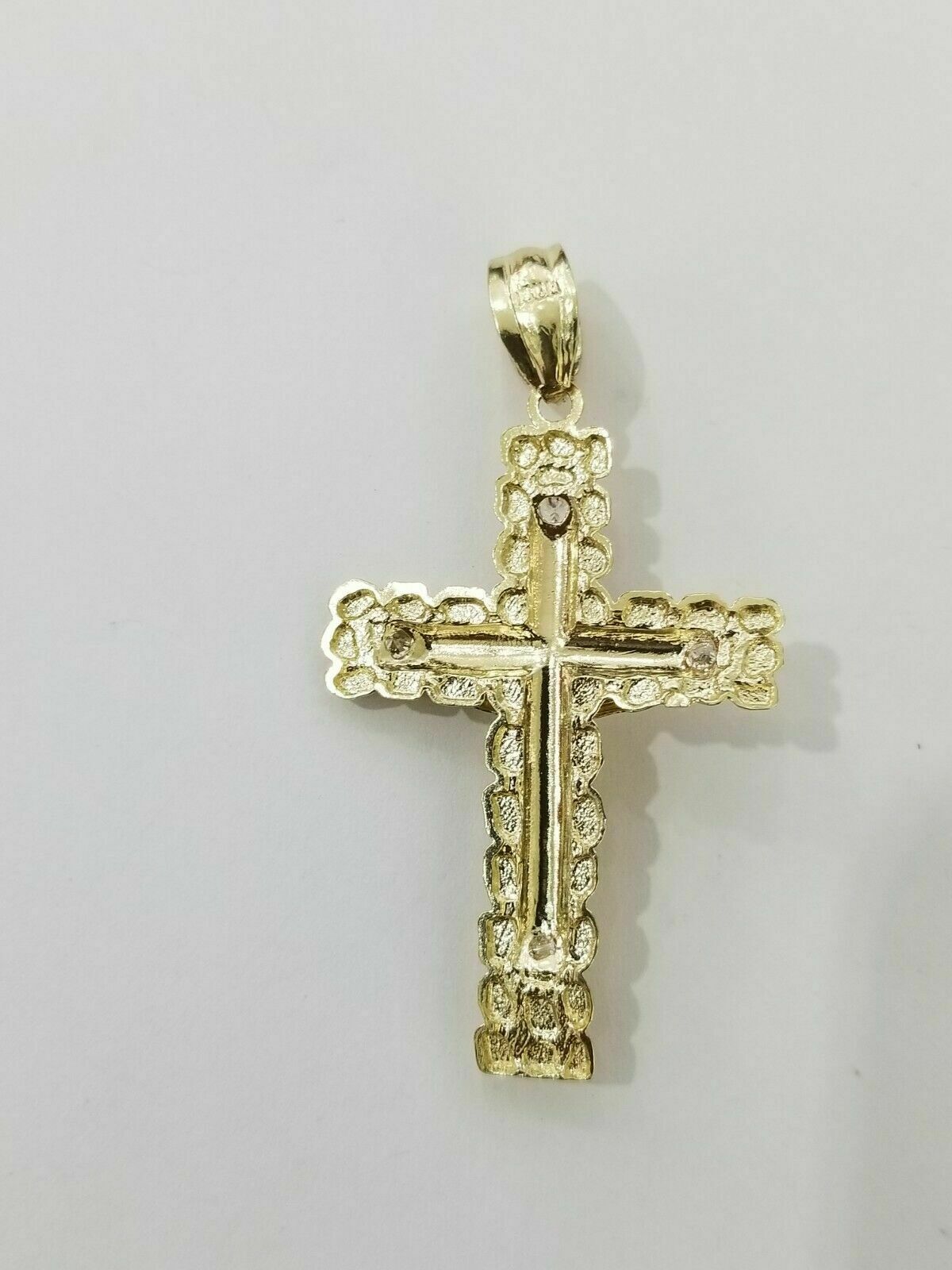 Real 10k Gold Chain Cross SET Miami Cuban Link Necklace 6mm 24" 26" 28" Crucifix - GoldenlinQ