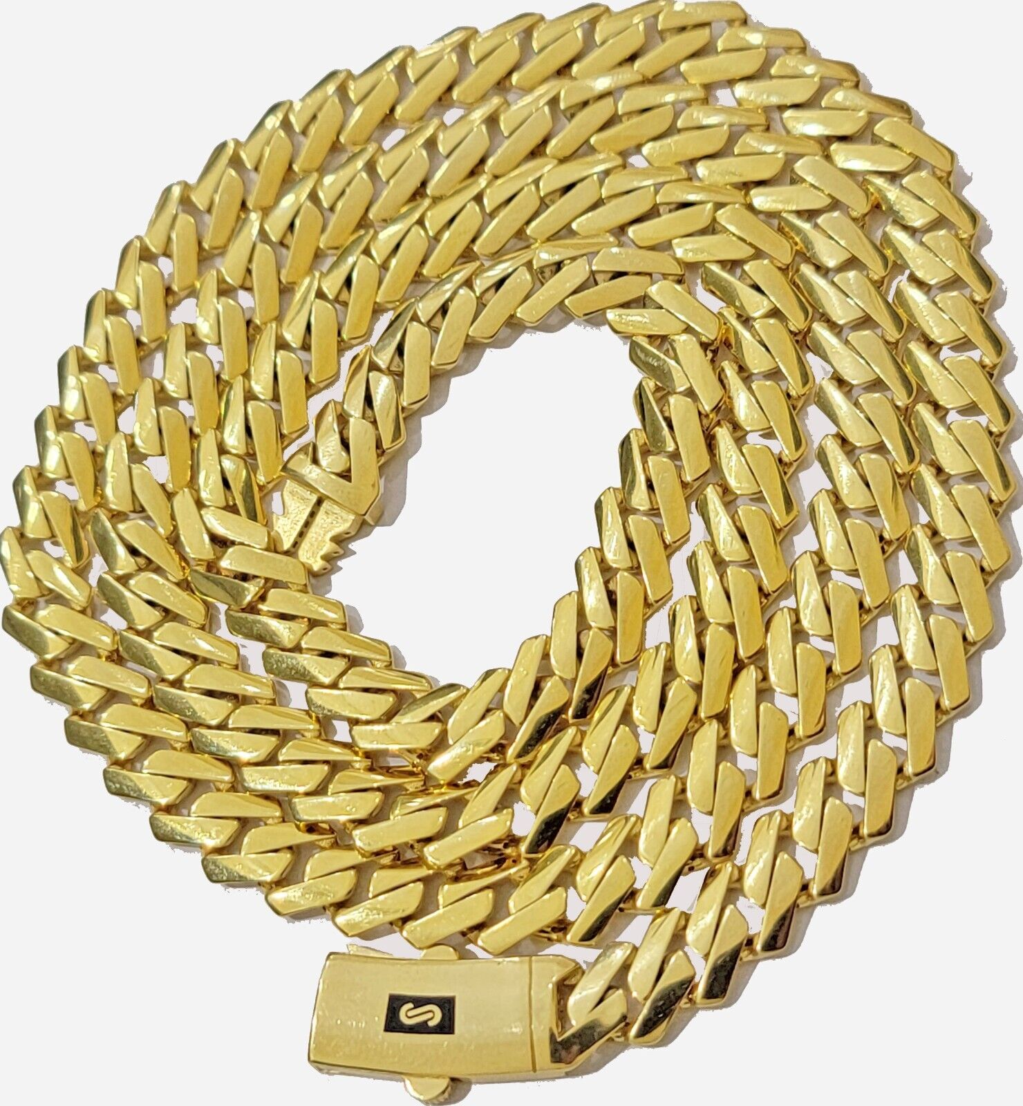 Real 10k Gold chain Cuban Link Monaco necklace 7.5mm 18 - 24 Inch Box Lock 10KT - GoldenlinQ