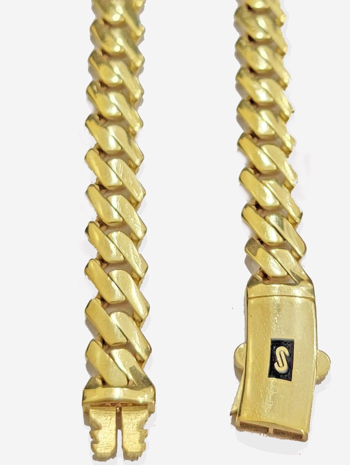 Real 10k Gold chain Cuban Link Monaco necklace 7.5mm 18 - 24 Inch Box Lock 10KT - GoldenlinQ