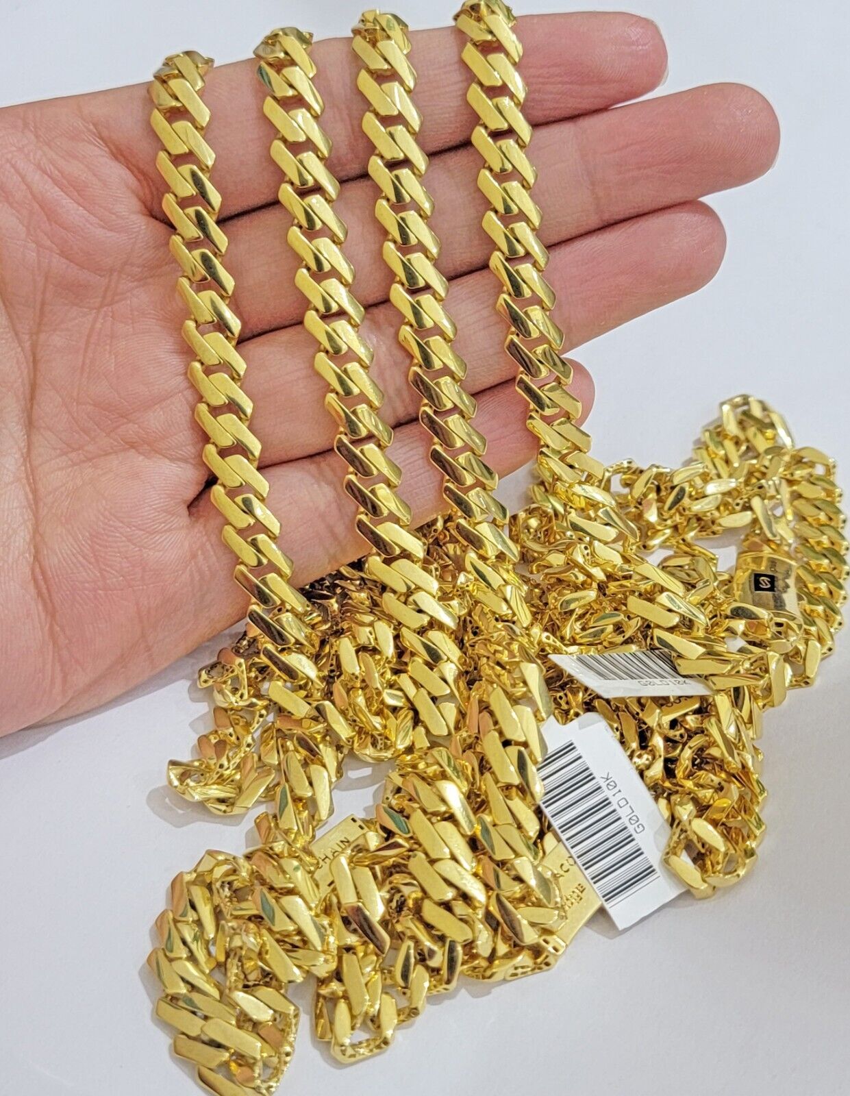 Real 10k Gold chain Cuban Link Monaco necklace 7.5mm 18 - 24 Inch Box Lock 10KT - GoldenlinQ
