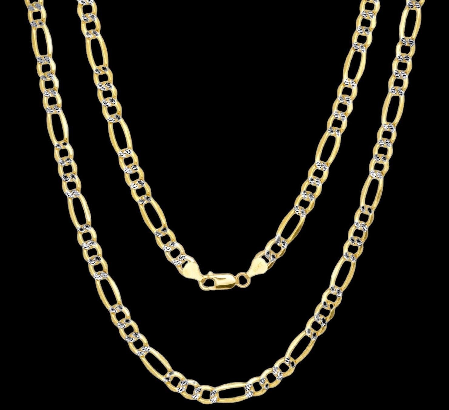 Real 10k Gold Chain Figaro Link Necklace 3.5mm - 9mm, Men Women 18" - 30" Inch, 10kt - GoldenlinQ