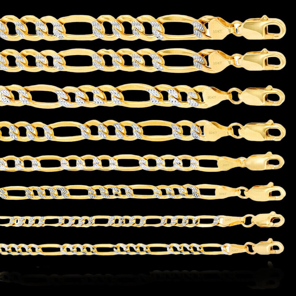 Real 10k Gold Chain Figaro Link Necklace 3.5mm - 9mm, Men Women 18" - 30" Inch, 10kt - GoldenlinQ