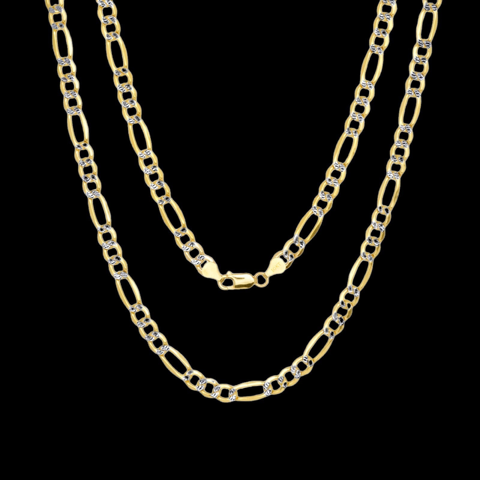 Real 10k Gold Chain Figaro Link Necklace 3.5mm - 9mm, Men Women 18" - 30" Inch, 10kt - GoldenlinQ