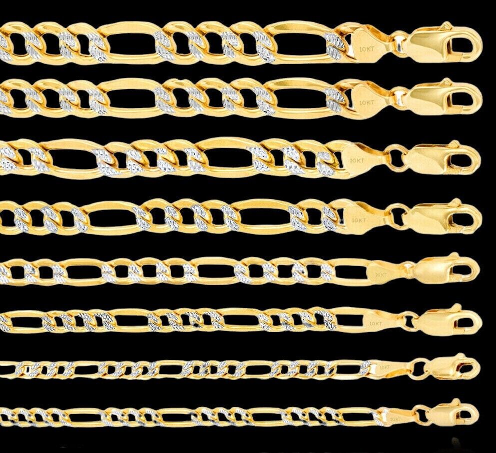 Real 10k Gold Chain Figaro Link Necklace 3.5mm - 9mm, Men Women 18" - 30" Inch, 10kt - GoldenlinQ