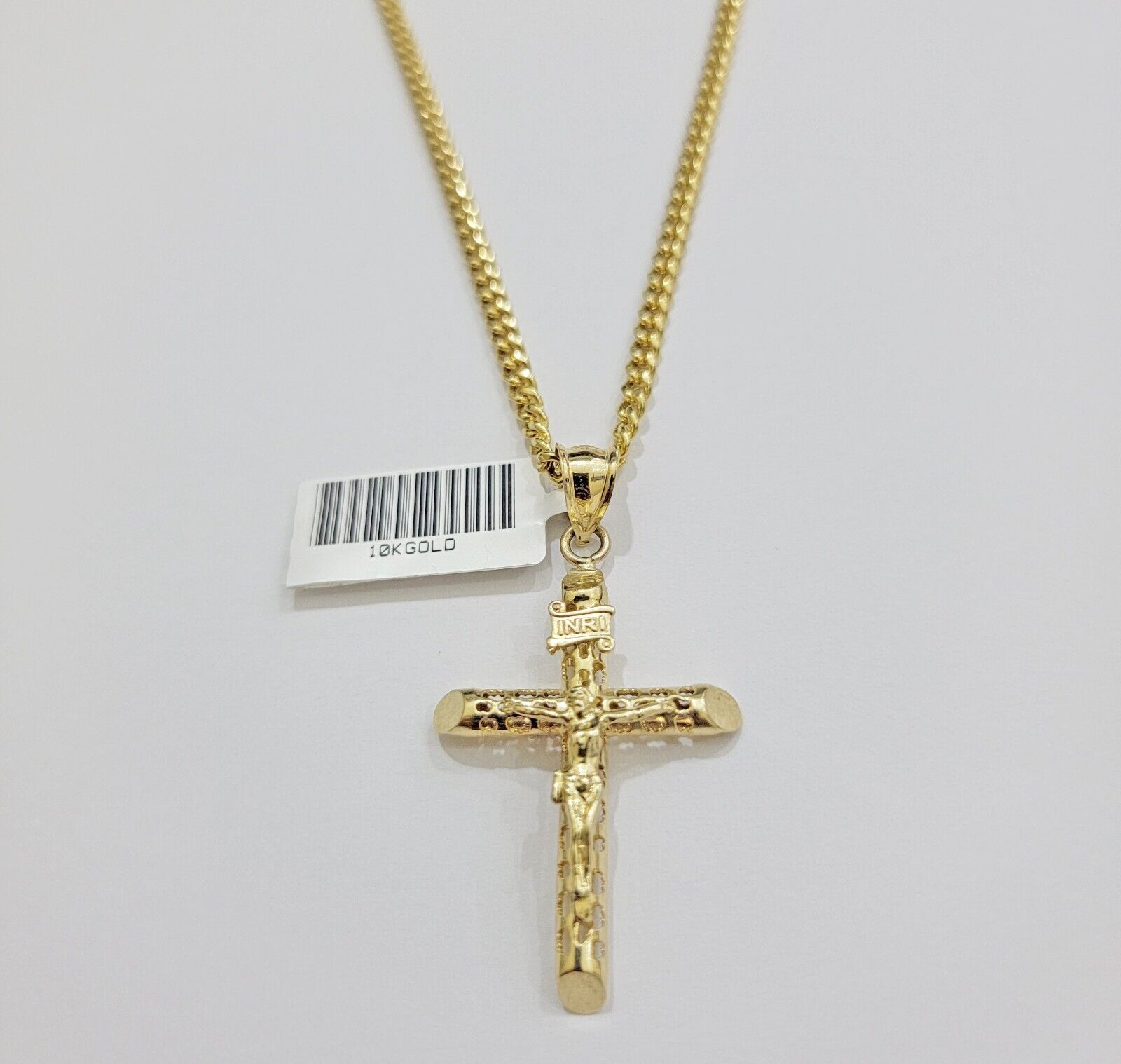 Real 10k Gold Chain Jesus Cross Charm Pendant SET 3mm Miami Cuban Link Necklace - GoldenlinQ