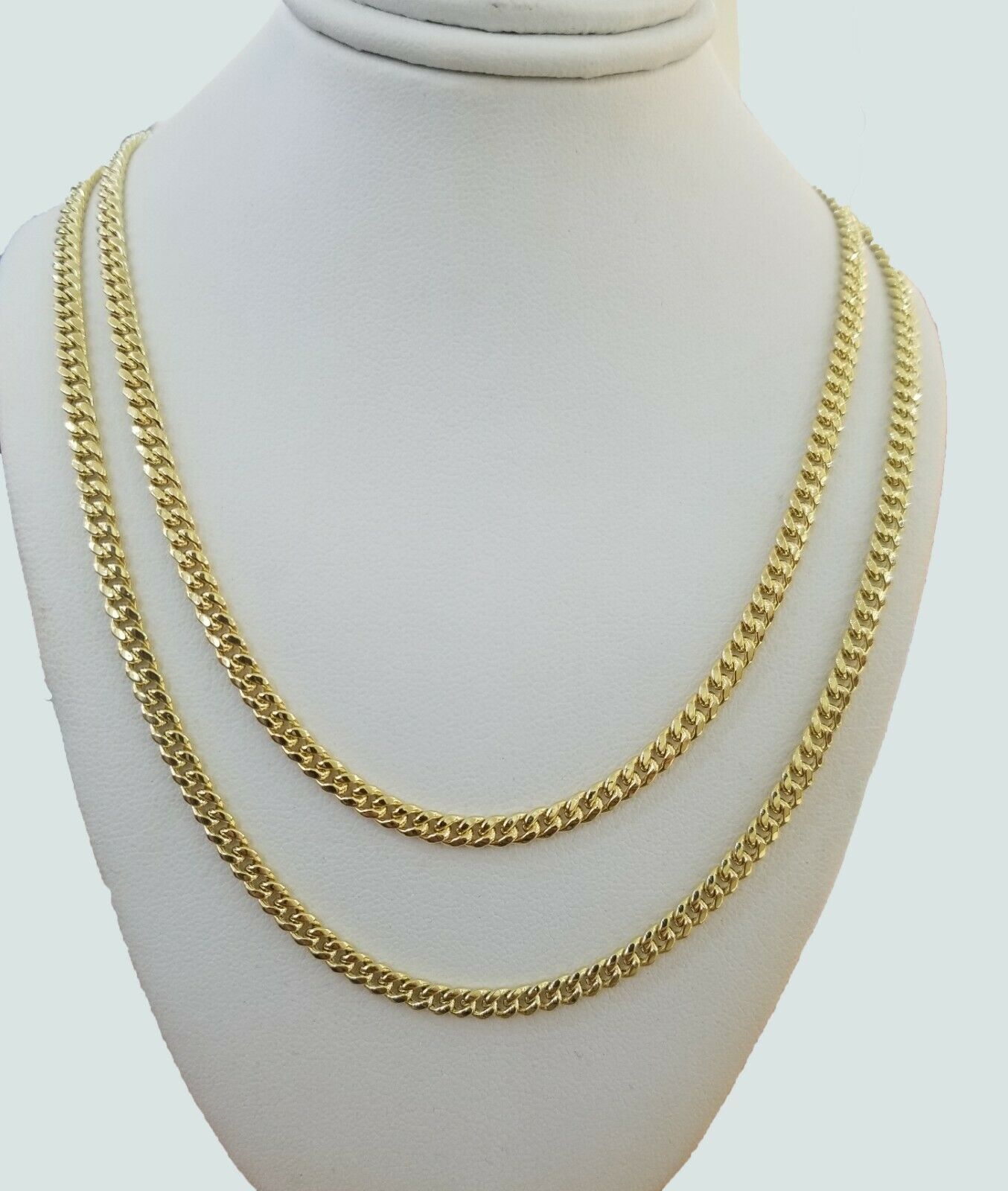 Real 10k Gold Chain Miami Cuban Link 16" 18" 3.5mm Women Necklace Layer 2 piece - GoldenlinQ