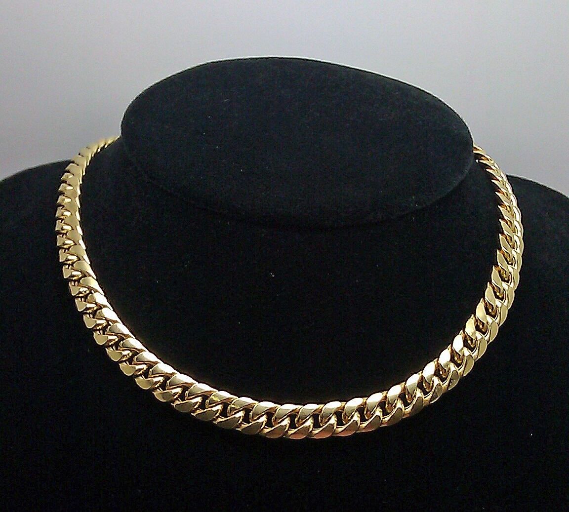 Real 10k Gold Chain Miami Cuban Link Necklace 7mm 18 Inch Box Lock Men Women 10k - GoldenlinQ