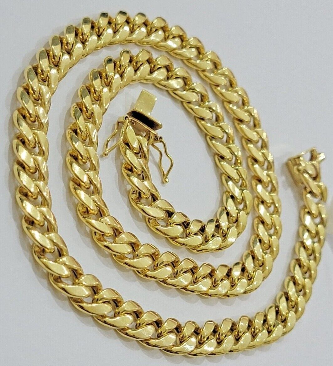 Real 10k Gold Chain Necklace Miami Cuban Link 18" - 28" Inch 8mm Box Lock 10kt Men - GoldenlinQ