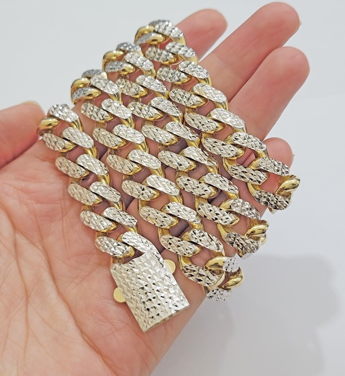 Real 10k Gold Chain Royal Miami Cuban Link Necklace 13mm 24" Rhodium Diamond Cut - GoldenlinQ