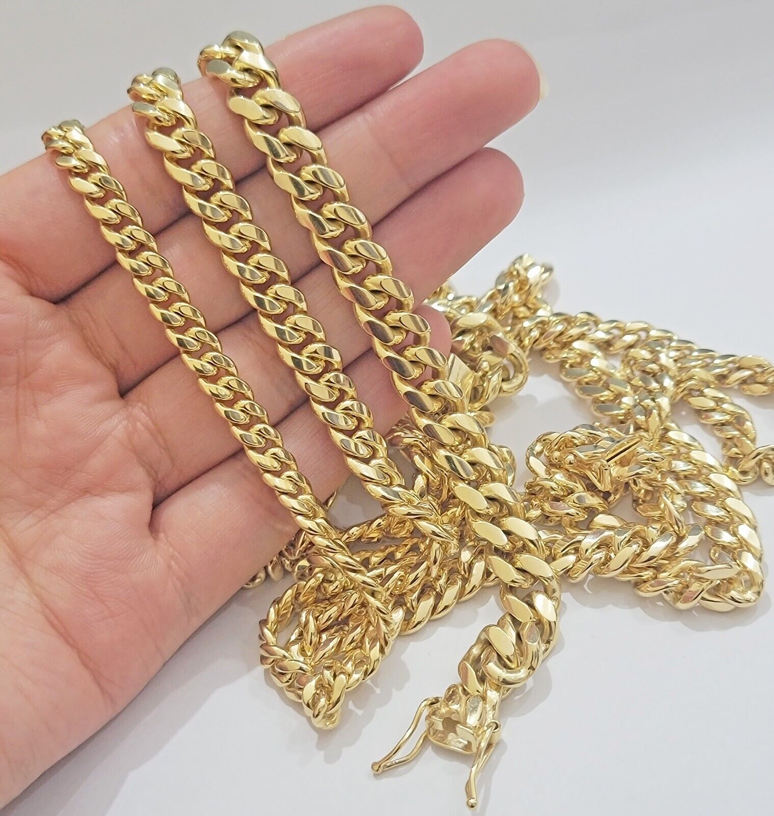 Real 10k Gold Chain Solid Miami Cuban Link Necklace 6mm 7mm 8mm 20" - 28" Men's - GoldenlinQ