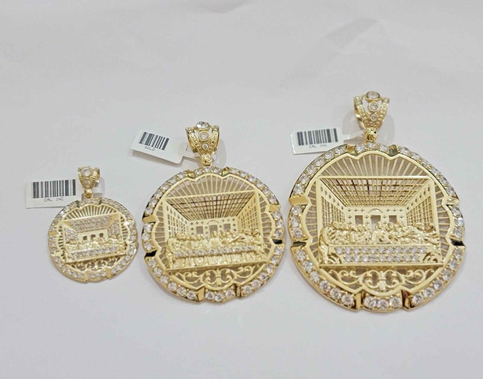 Real 10k Gold Charm Last Supper Pendant 10kt Yellow Gold With Stones Mens, Jesus - GoldenlinQ