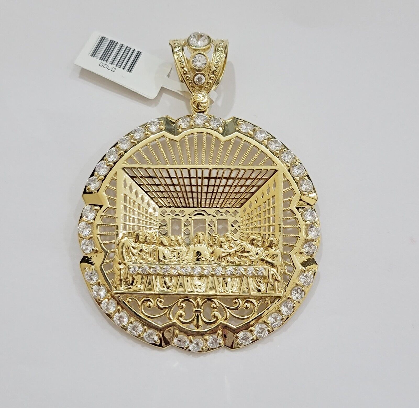 Real 10k Gold Charm Last Supper Pendant 10kt Yellow Gold With Stones Mens, Jesus - GoldenlinQ