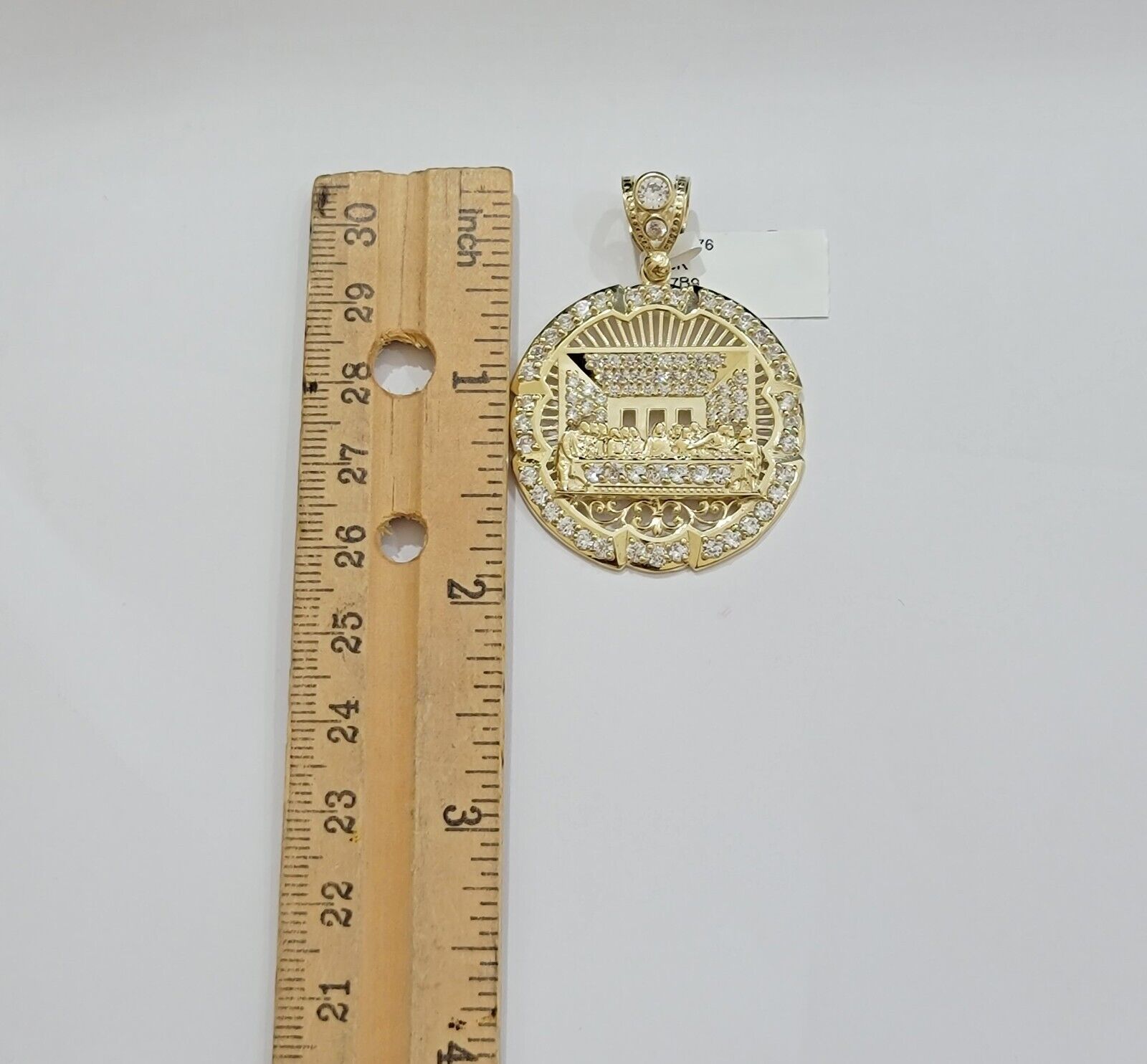 Real 10k Gold Charm Last Supper Pendant 10kt Yellow Gold With Stones Mens, Jesus - GoldenlinQ