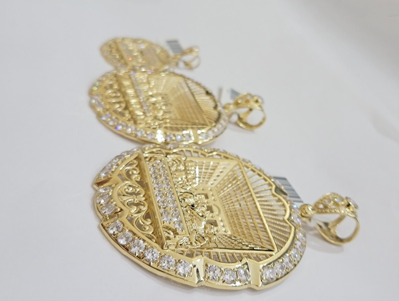 Real 10k Gold Charm Last Supper Pendant 10kt Yellow Gold With Stones Mens, Jesus - GoldenlinQ