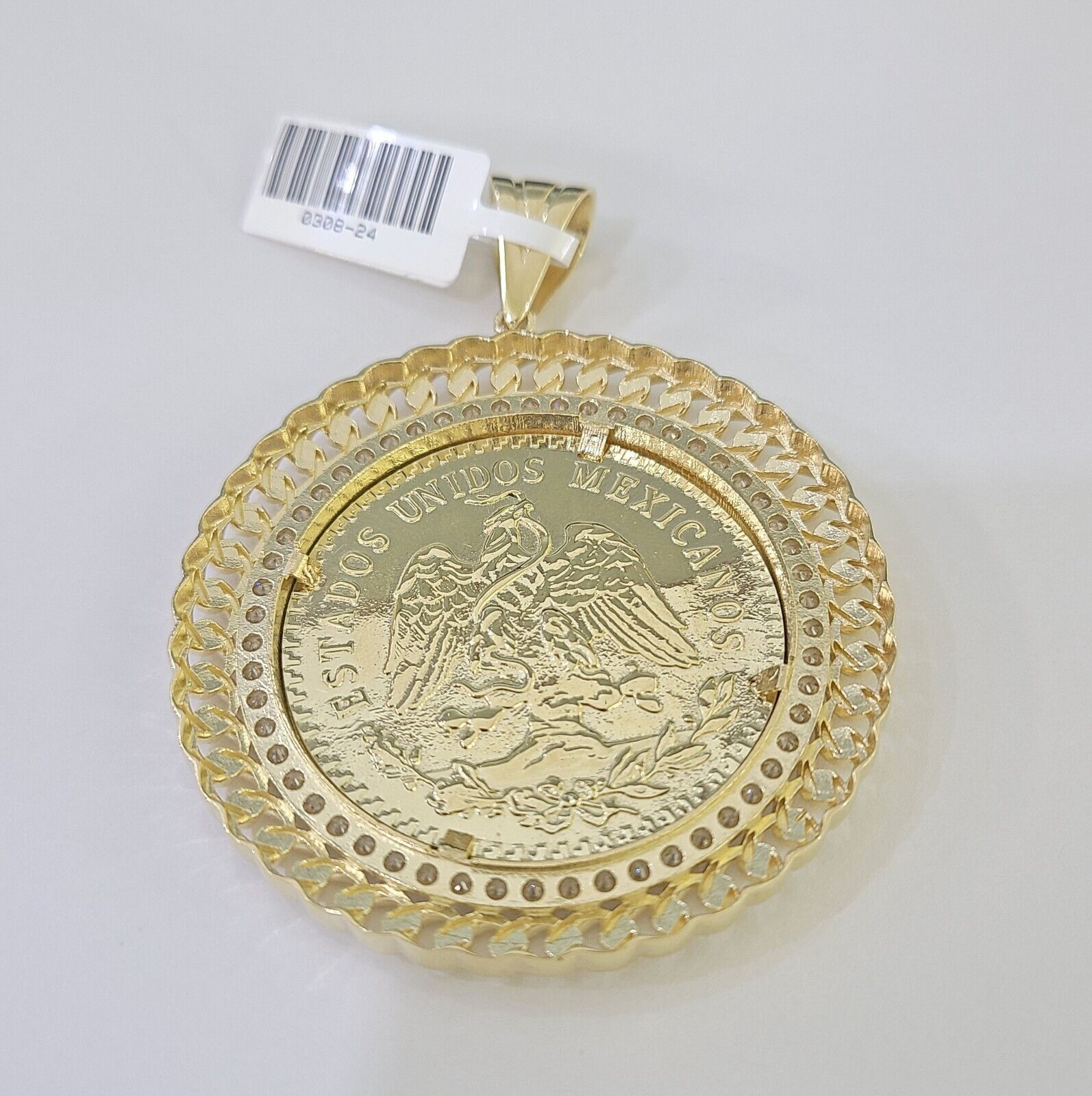 REAL 10k Gold Charm Pendant Centenario Style Coin With Bezel 50 Pesos 1947 10KT - GoldenlinQ