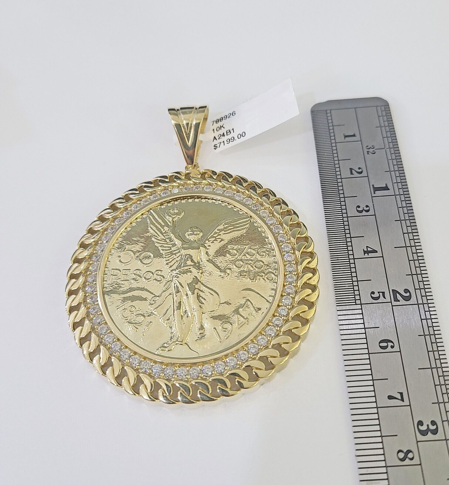REAL 10k Gold Charm Pendant Centenario Style Coin With Bezel 50 Pesos 1947 10KT - GoldenlinQ