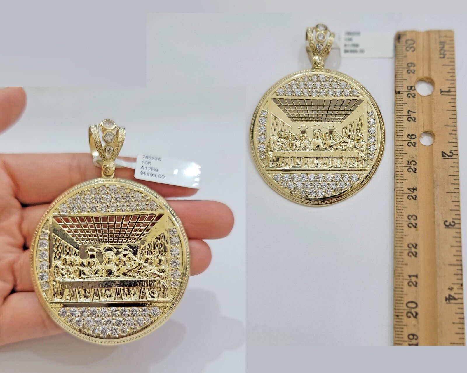 Real 10k Gold Charm Pendant Last Supper 2.5 Inch 10kt Yellow Gold For Mens Chain - GoldenlinQ