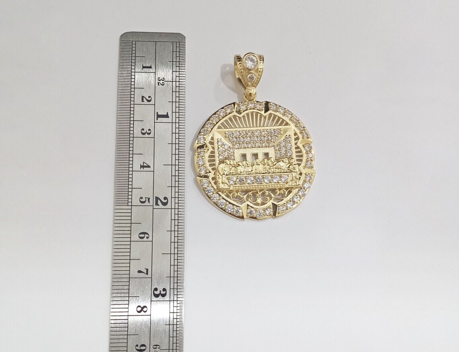 Real 10k Gold Circle Charm Last Supper Pendant 10kt Yellow Gold for Chain Men - GoldenlinQ