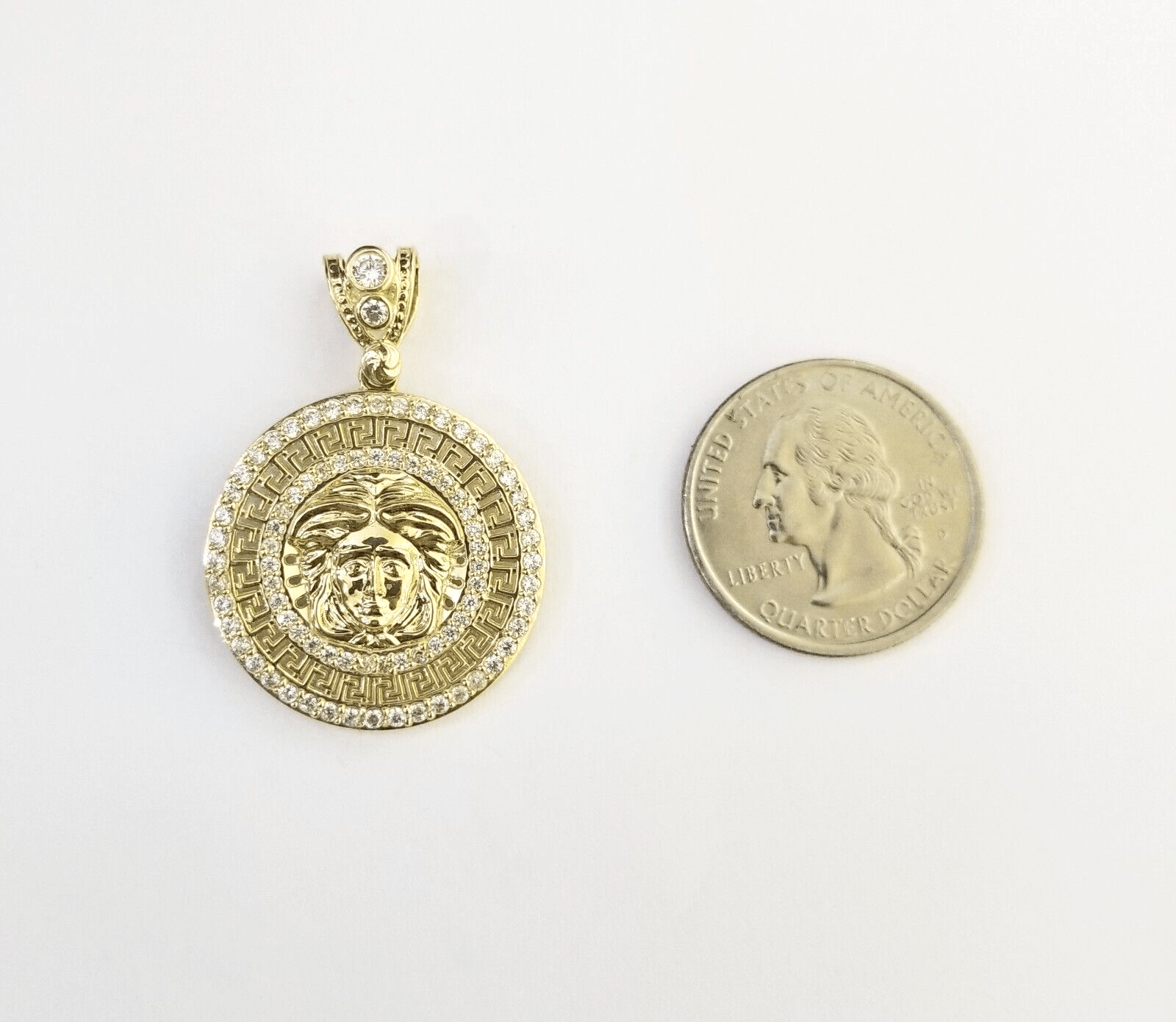 Real 10k Gold Circular Charm 10kt Yellow Gold Pendant Men Women - GoldenlinQ