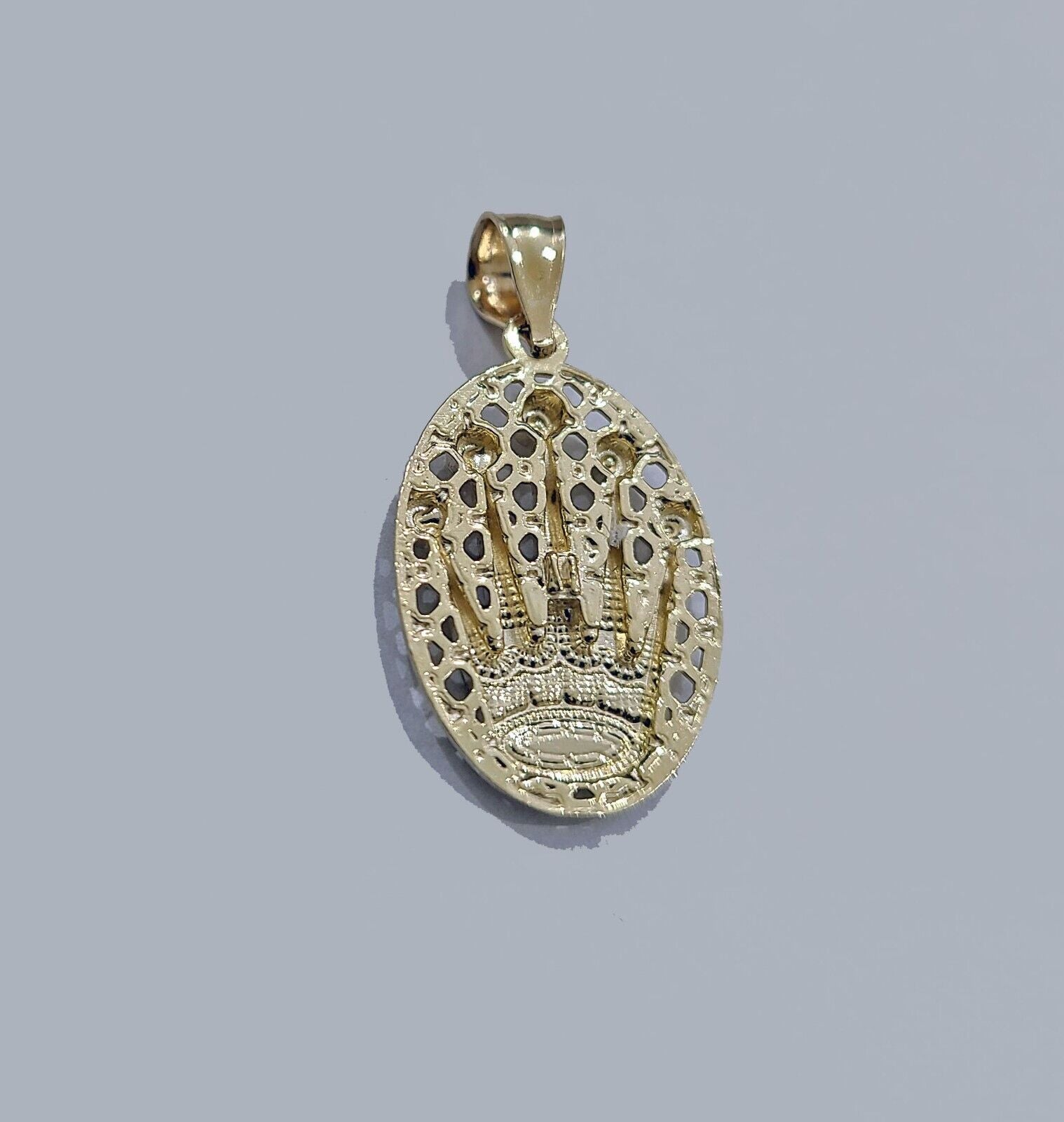 Real 10k Gold Circular Crown Charm Pendant 10kt Yellow Gold Unisex - GoldenlinQ