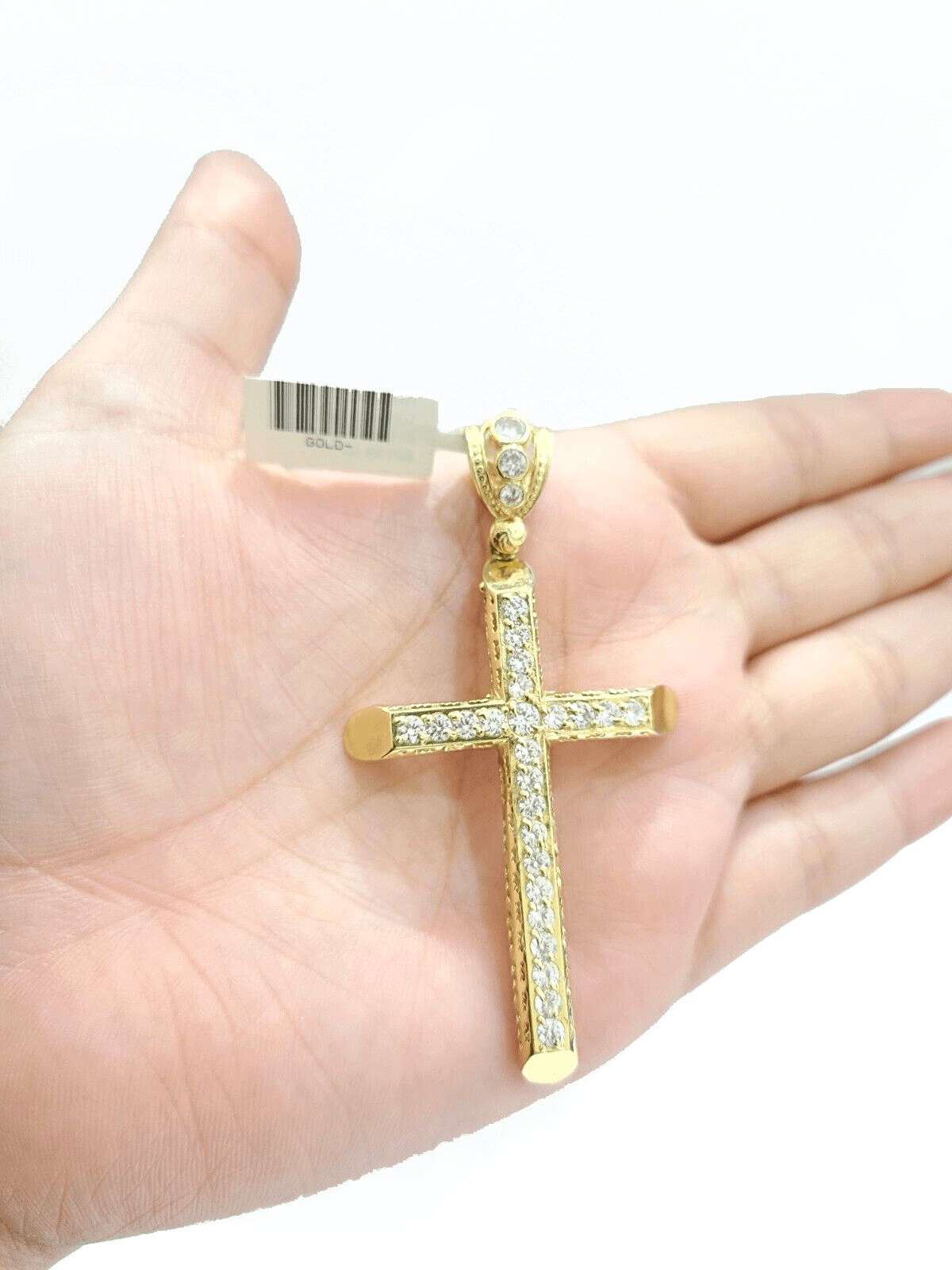Real 10k Gold Cross Charm Pendant 2.8'' Inch 10KT Yellow Gold Cubic Zirconia - GoldenlinQ