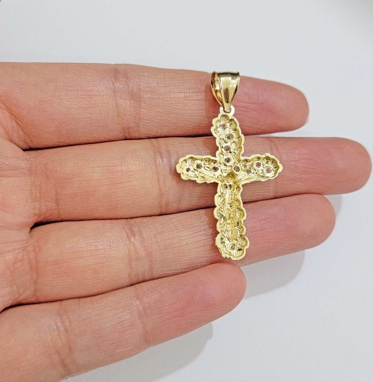 Real 10k Gold Cross Charm pendant & Franco Chain Necklace 2.5mm 18" Men Women - GoldenlinQ